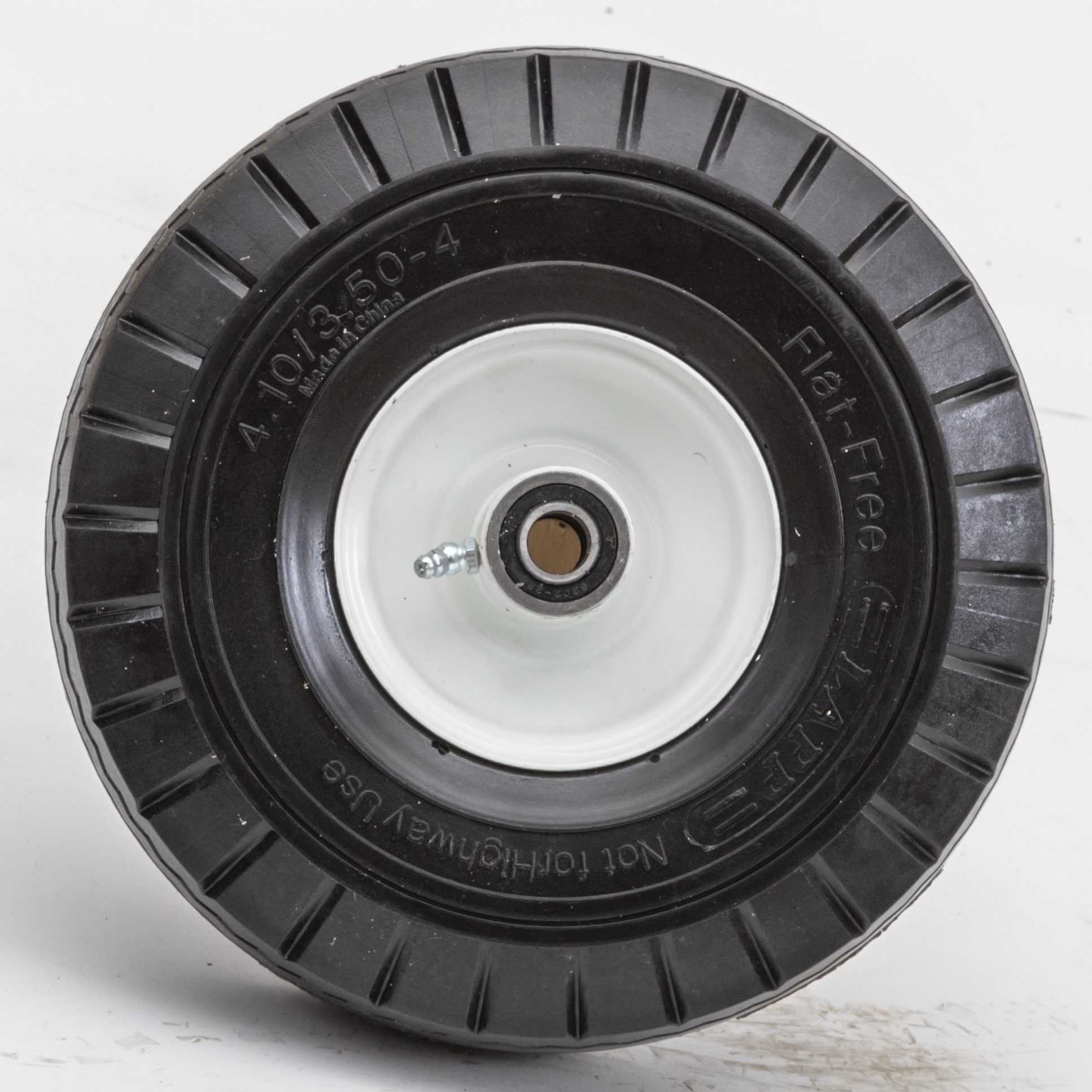 BAIVE BW 4.10/3.50-4 Solid Wheelbarrow Tire Non-Slip Flat Free Wheel with 2.25 Offset Hub 5/8 Bearings 