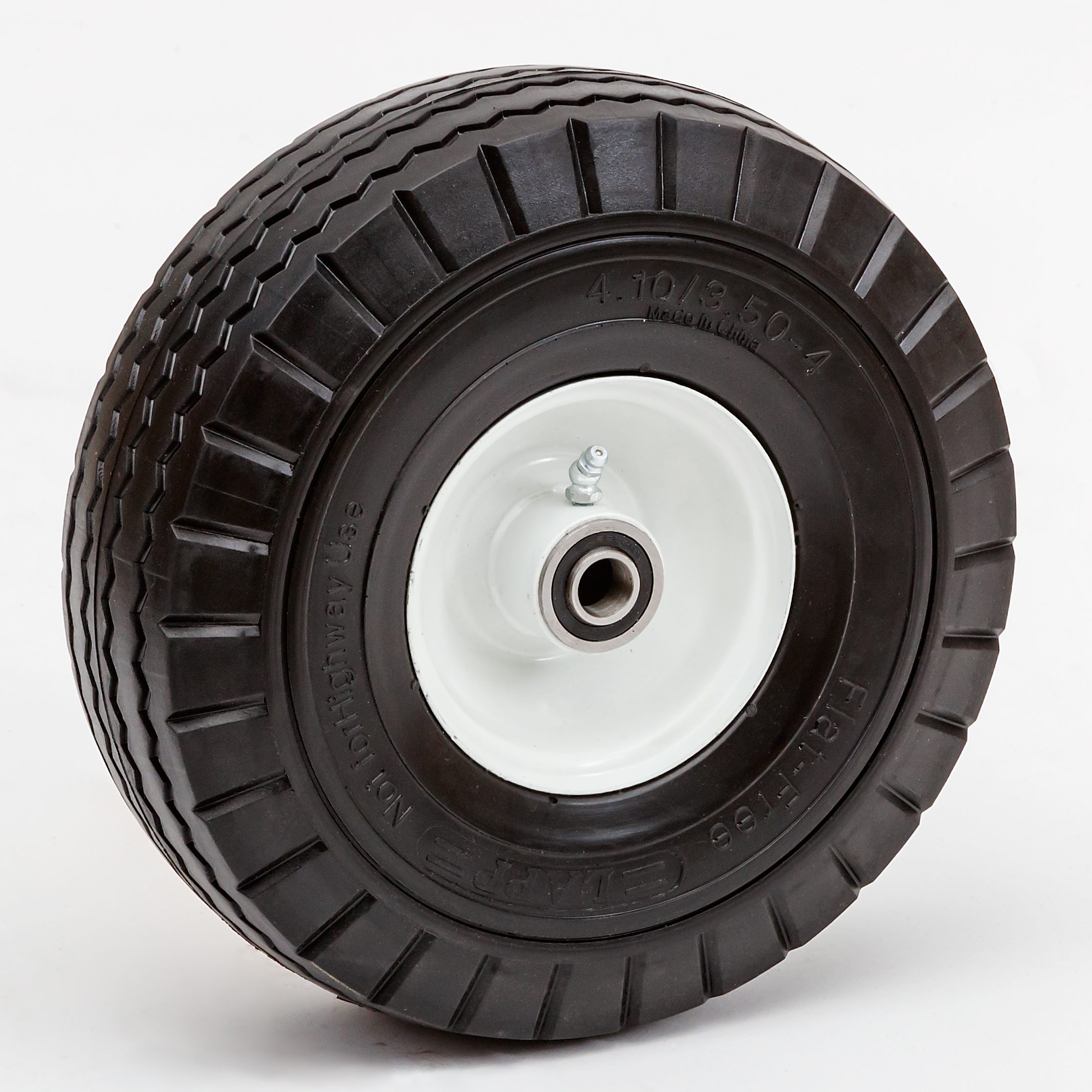 BAIVE BW 4.10/3.50-4 Solid Wheelbarrow Tire Non-Slip Flat Free Wheel with 2.25 Offset Hub 5/8 Bearings 