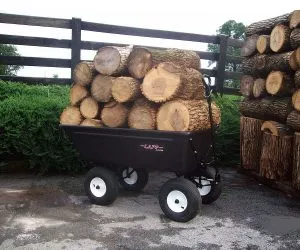 dump cart hauling wood